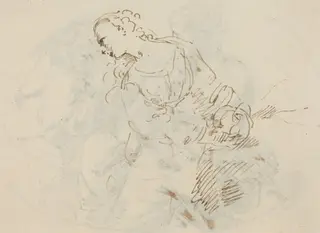 Female Figure (Penitent Magdalene?) [verso], by Donato Creti, ink, 1710