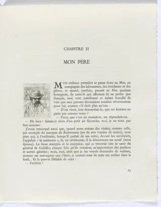 Frédéric Mistral: Mémoires et Recits by Frédéric Mistral: bust of man with hat (page 23), by Auguste Brouet, 1937