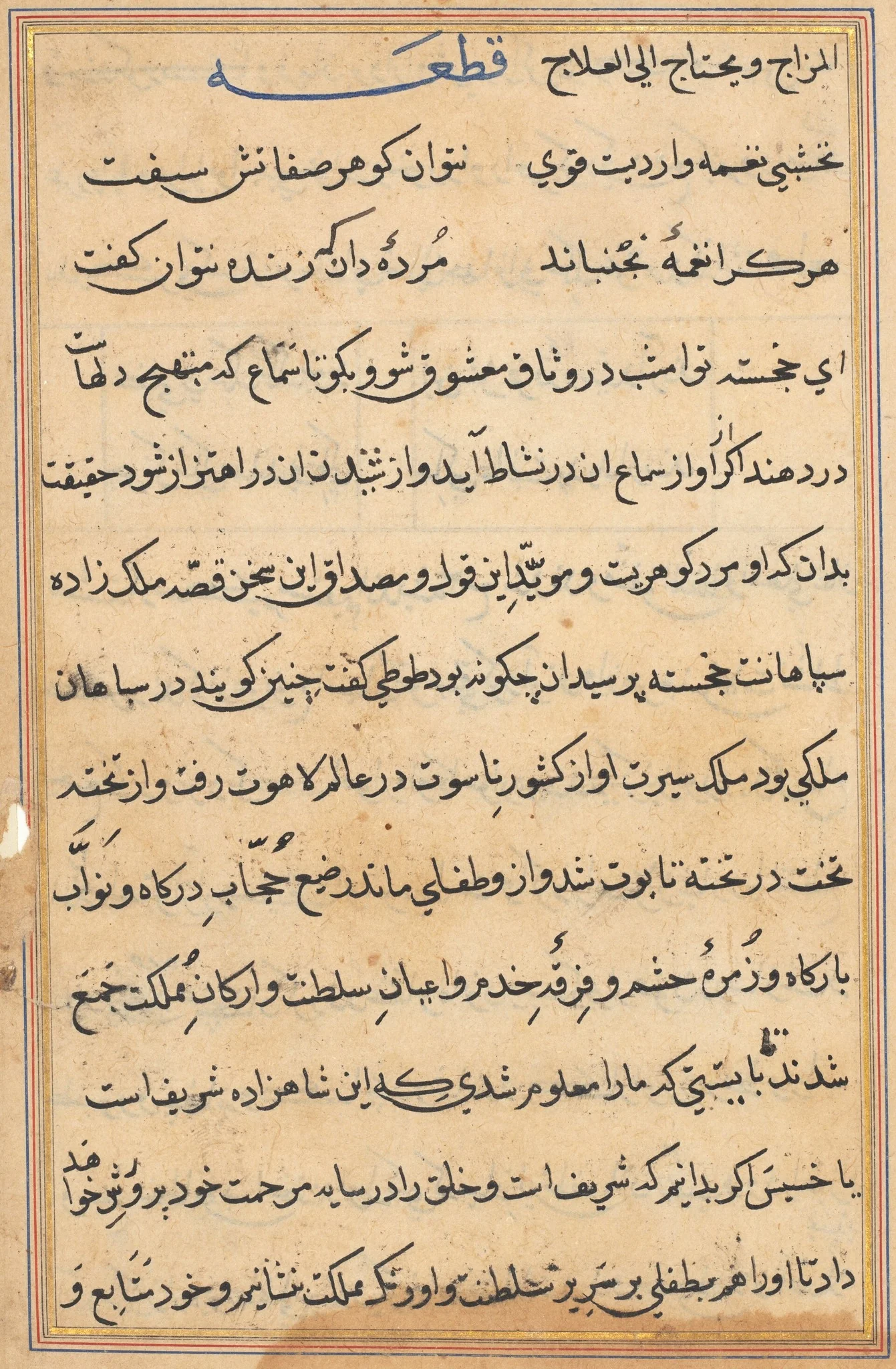Page from Tales of a Parrot (Tuti-nama): text page, detail