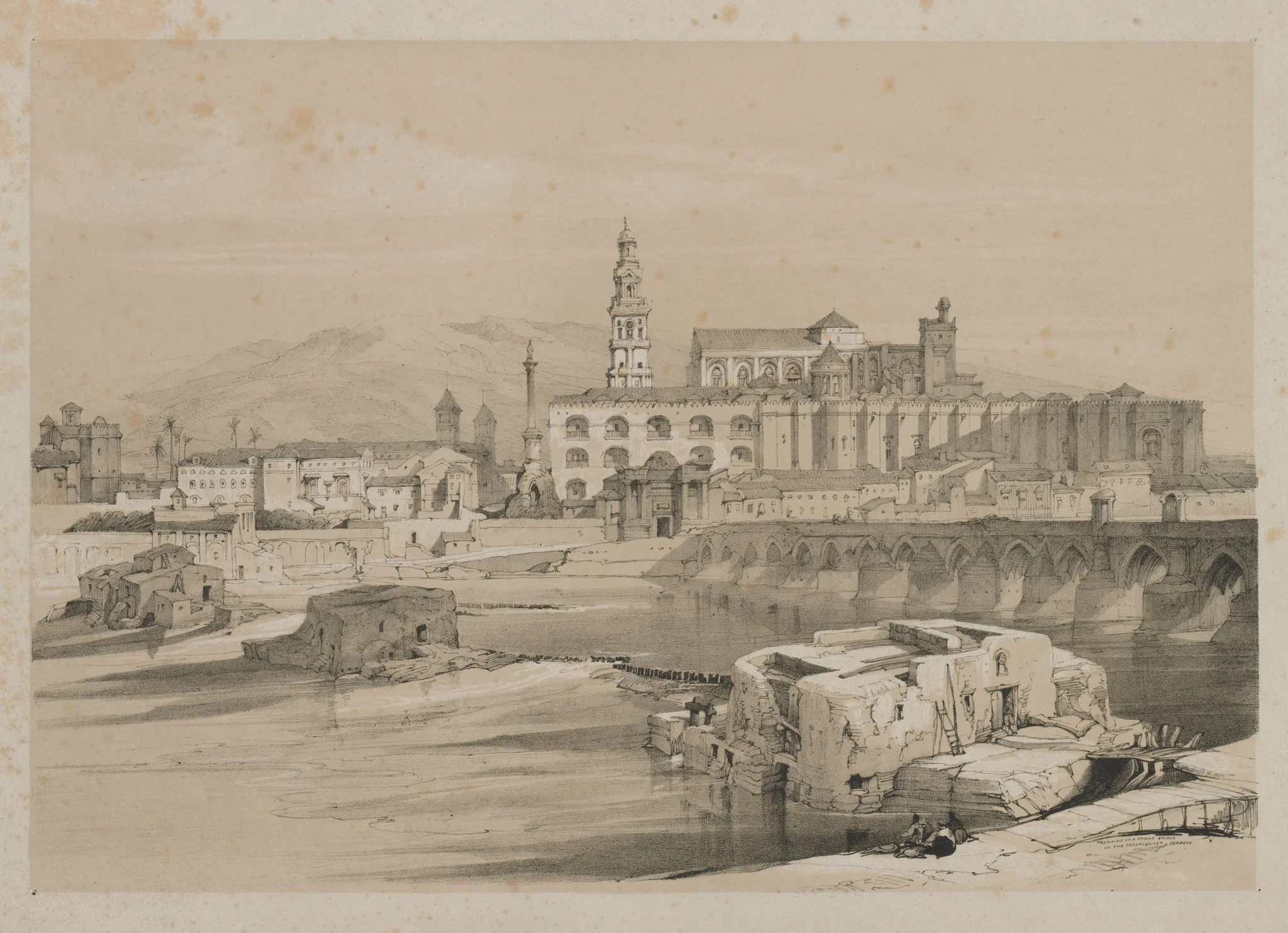 Picturesque Sketches in Spain: Remains of a Roman Bridge on the Guadalquiver, Cordova, detail