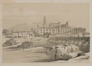 Picturesque Sketches in Spain: Remains of a Roman Bridge on the Guadalquiver, Cordova, by Thomas Shotter Boys, 1837