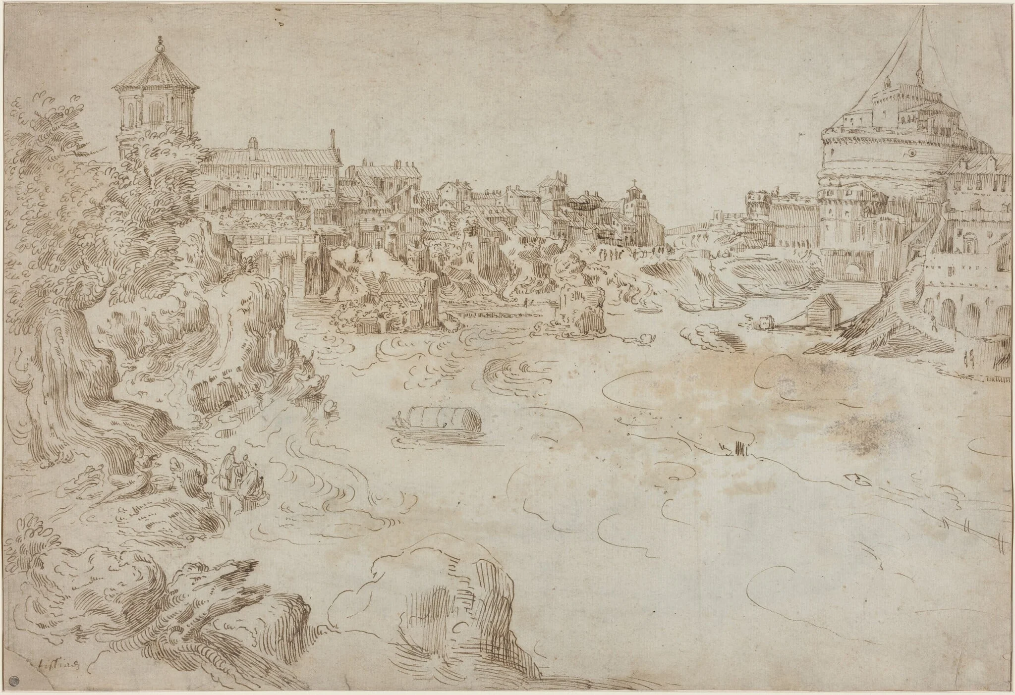 View of the Castle Sant'Angelo and the Ospedale di Santo Spirito [recto], detail