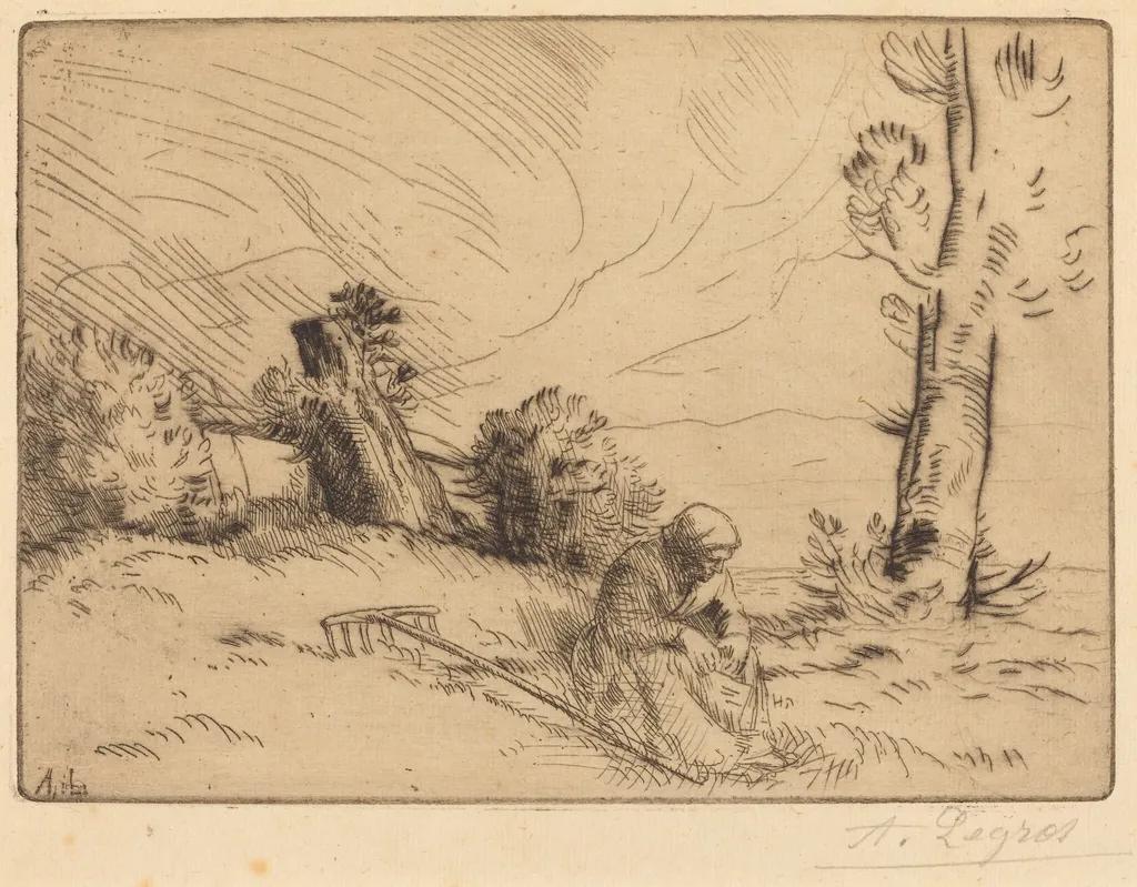 Peasant Woman Seated near a Hedge (Paysanne assise pres d'une haie), by Alphonse Legros, ink, 1874