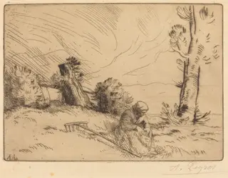 Peasant Woman Seated near a Hedge (Paysanne assise pres d'une haie), by Alphonse Legros, ink, 1874