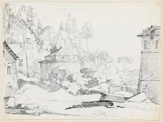 Landscape with the Church of San Teodoro, by Joseph-Marie Vien, graphite, 1747