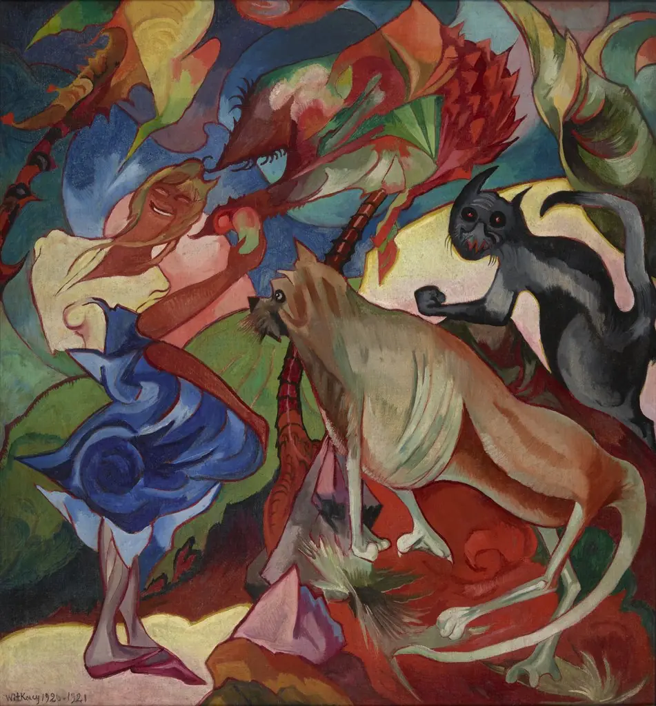 Marysia with the dog Burek on Ceylon, by Stanisław Ignacy Witkiewicz, oil, 1920