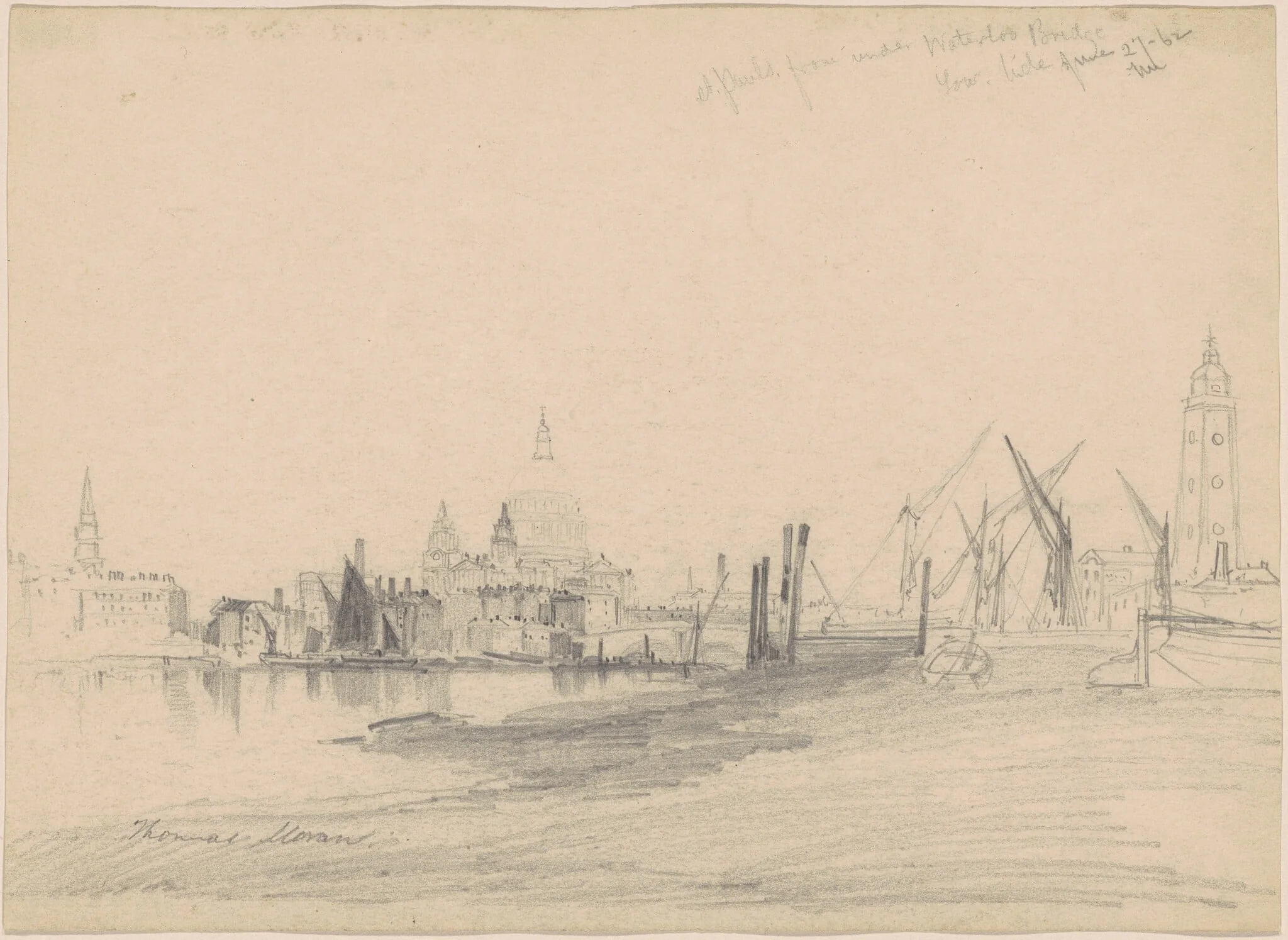 St. Paul's from Under Waterloo Bridge, Low Tide, detail