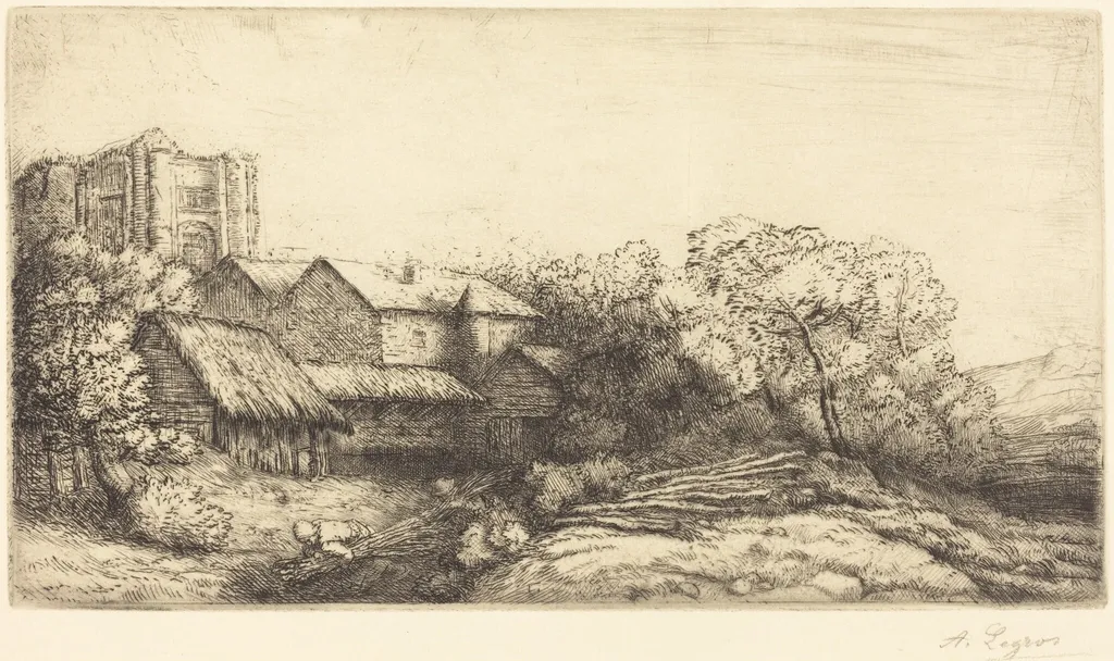 Farm at the Monastery (La ferme de l'abbaye), by Alphonse Legros, ink, 1874