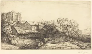 Farm at the Monastery (La ferme de l'abbaye), by Alphonse Legros, ink, 1874