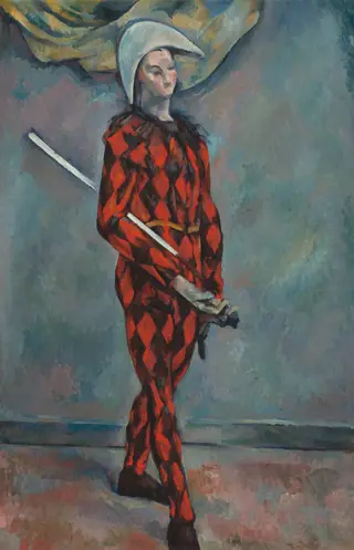 Harlequin, by Paul Cézanne, oil, 1889