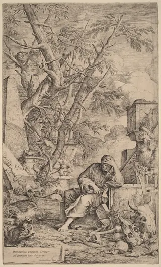 Democritus in Meditation, by Salvator Rosa, ink, 1662