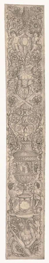 Ornament Panel: Triton and Two Infant Satyrs, detail