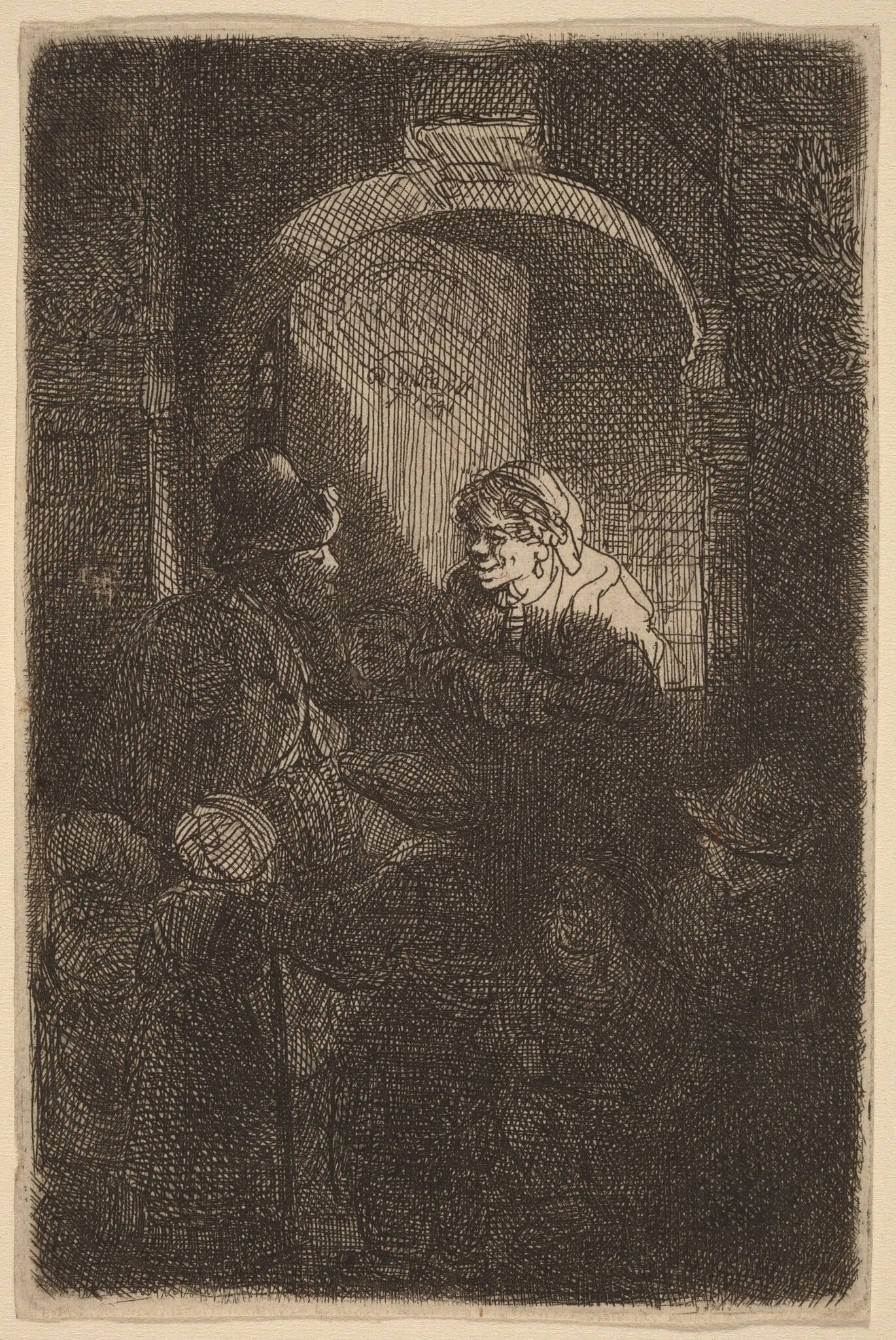 Woman at a Door Hatch Talking to a Man and Children (The Schoolmaster), detail