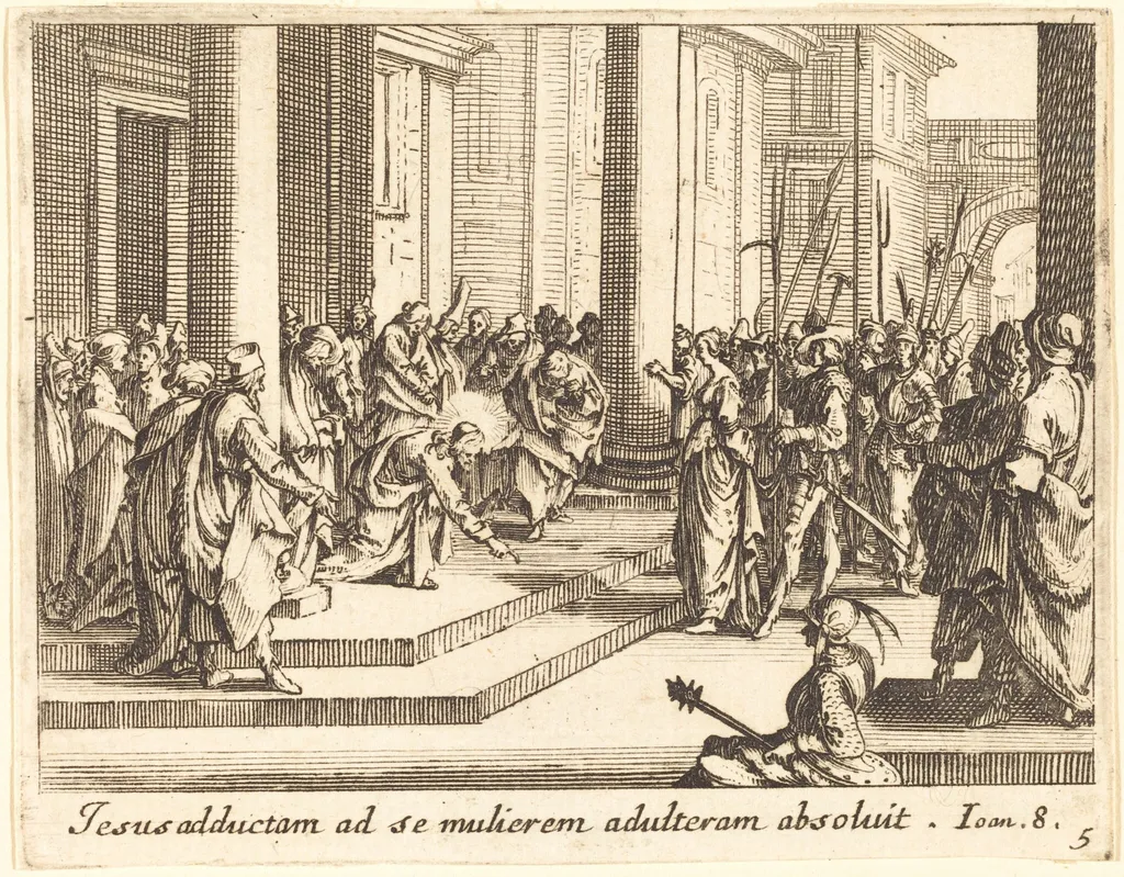 Christ and the Woman Taken in Adultery, by Jacques Callot, ink, 1635