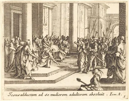 Christ and the Woman Taken in Adultery, by Jacques Callot, ink, 1635