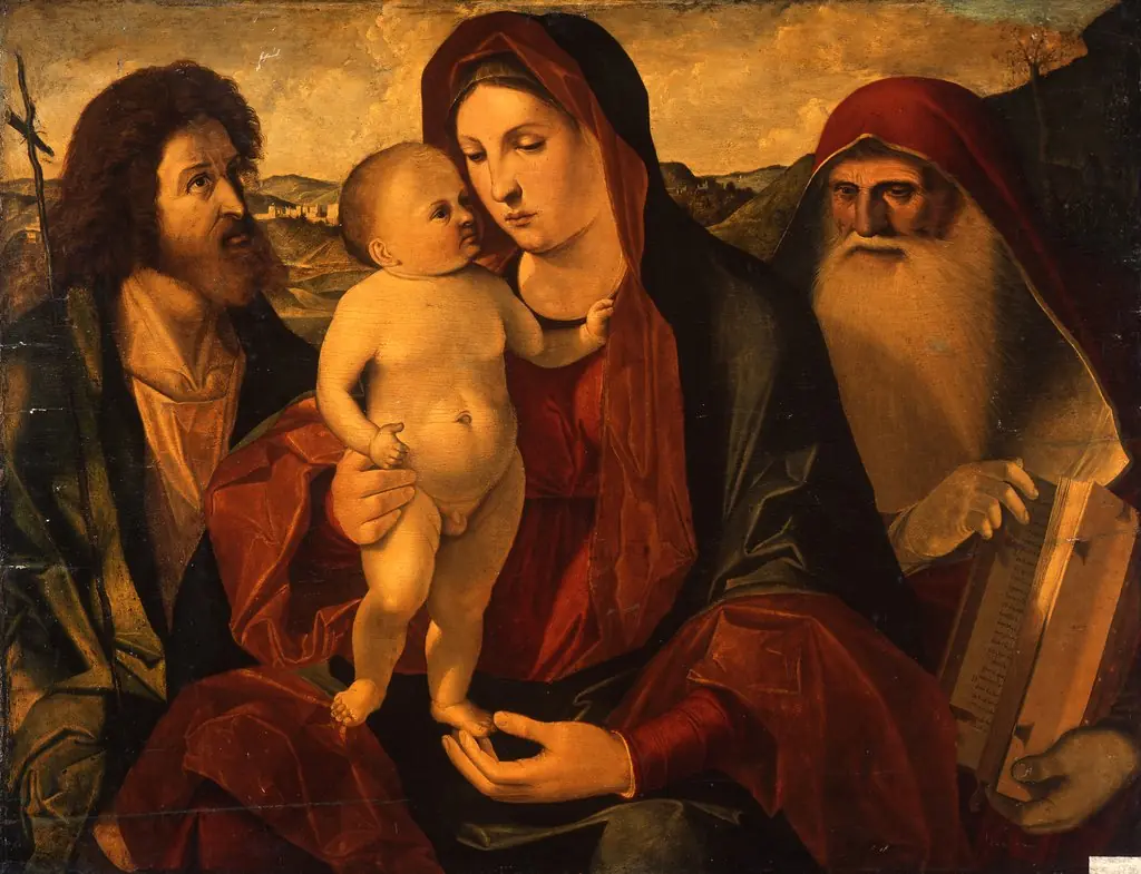 The Virgin and the Child with St. John the Baptist and St. Jerome, by Benedetto Rusconi, paint, 1502