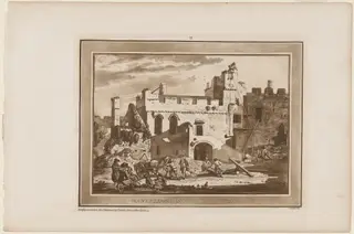 Manerbawr Castle from the Inward Court, by Paul Sandby, ink, 1775