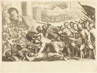 The Troops Forcing the Gate of a Town, by Jacques Callot, ink, 1614