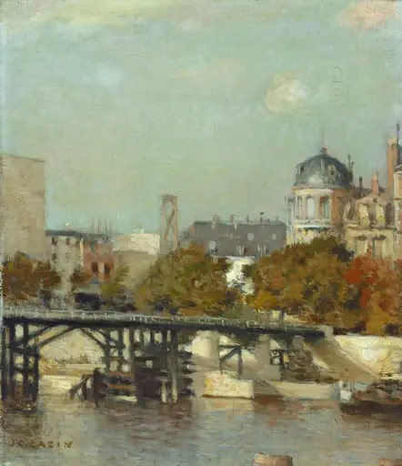 Paris Scene with Bridge, by Jean-Charles Cazin, oil, 1871
