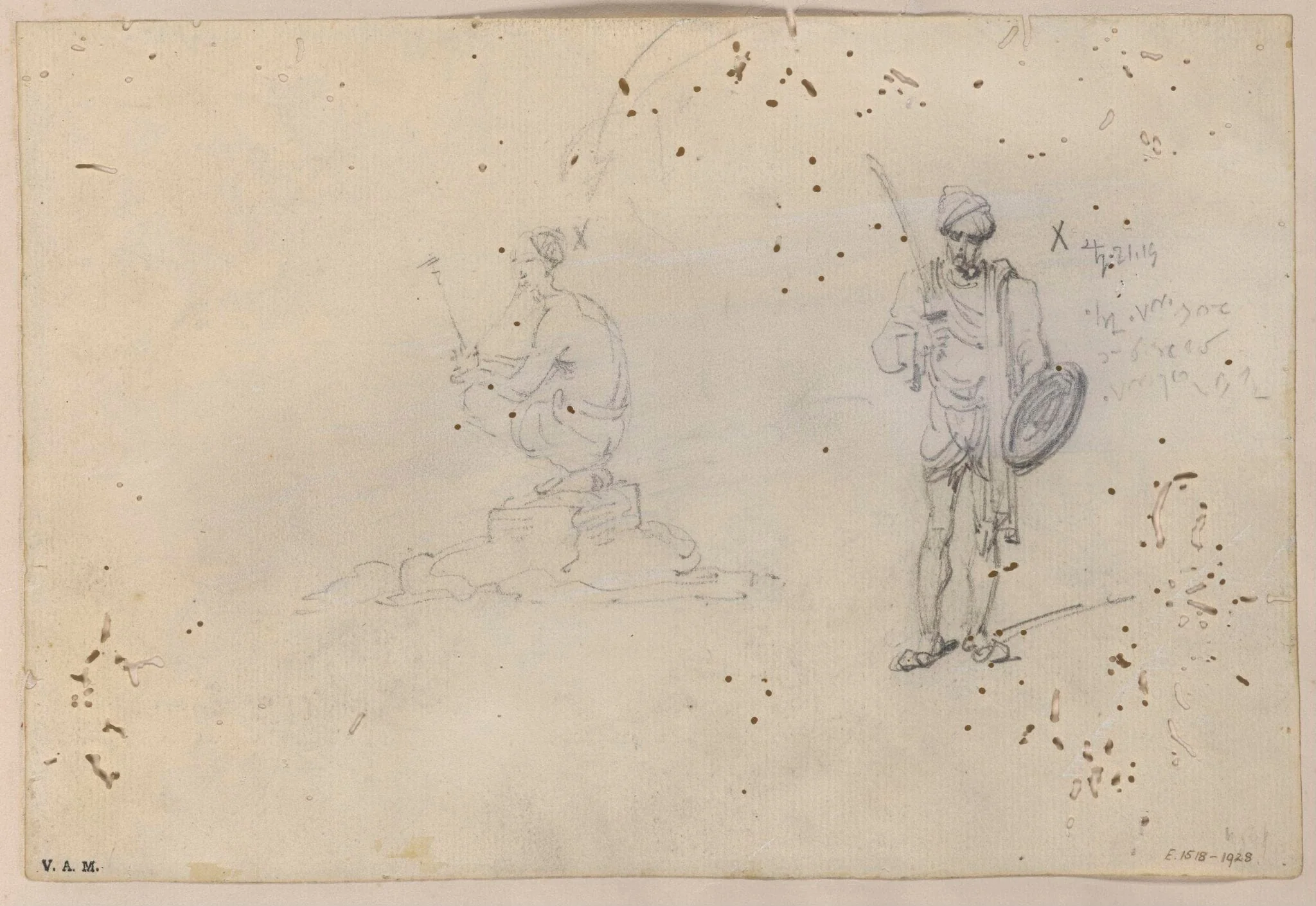 Two drawings of Indian figures, detail