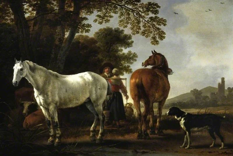 Landscape with figures and horses, detail