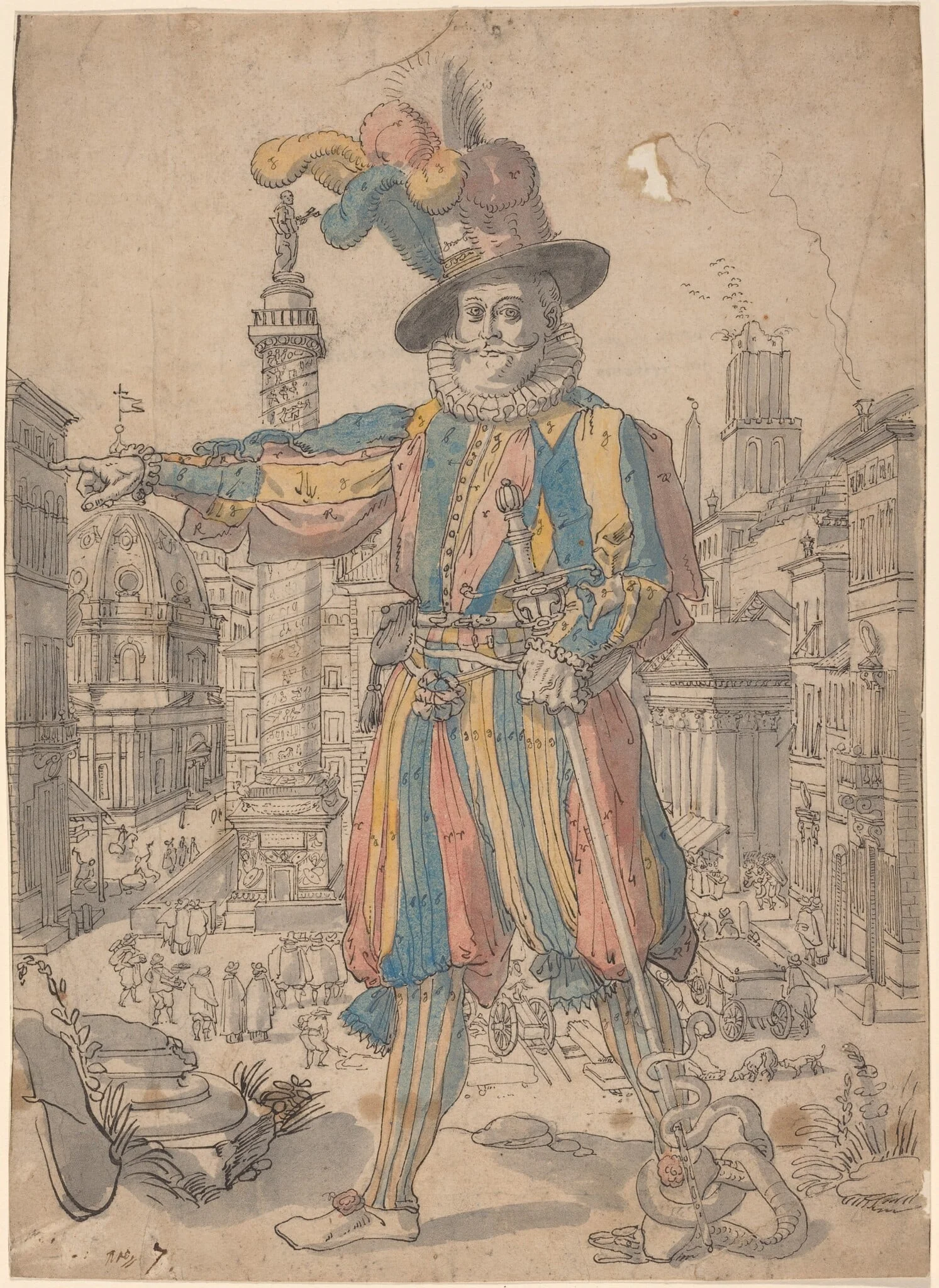 Giovanni Grosso of the Swiss Guards Standing before a View of Rome, detail