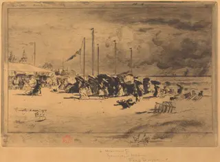 Un Grain à Trouville (Squall at Trouville), by Félix-Hilaire Buhot, ink, 1874