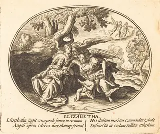 The Flight of Saint Elizabeth with the  Infant Saint John, by Balthasar Moncornet, ink, 1634