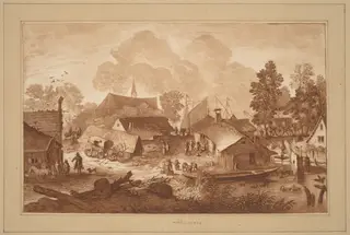 Village with Pond, by Cornelis Ploos van Amstel, ink, 1782