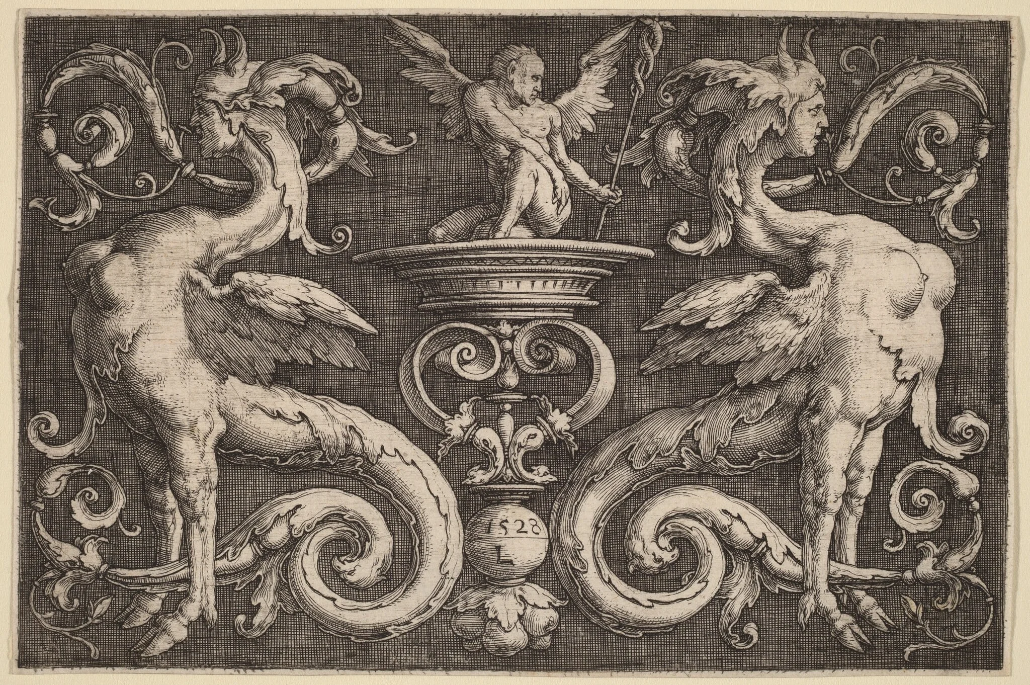 Ornament with Two Sphinxes and a Winged Man, detail