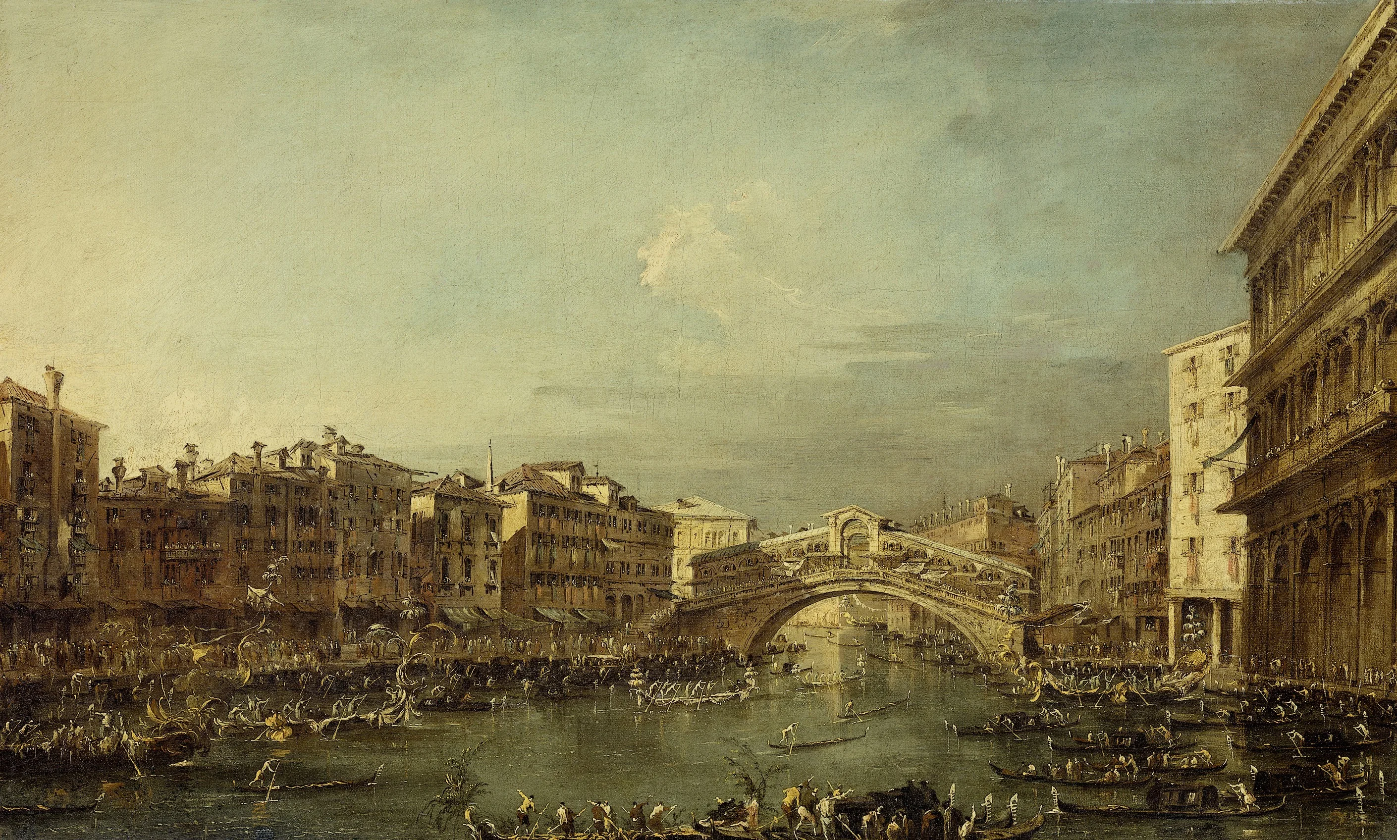 A Regatta on the Grand Canal with the Rialto Bridge in Venice, detail