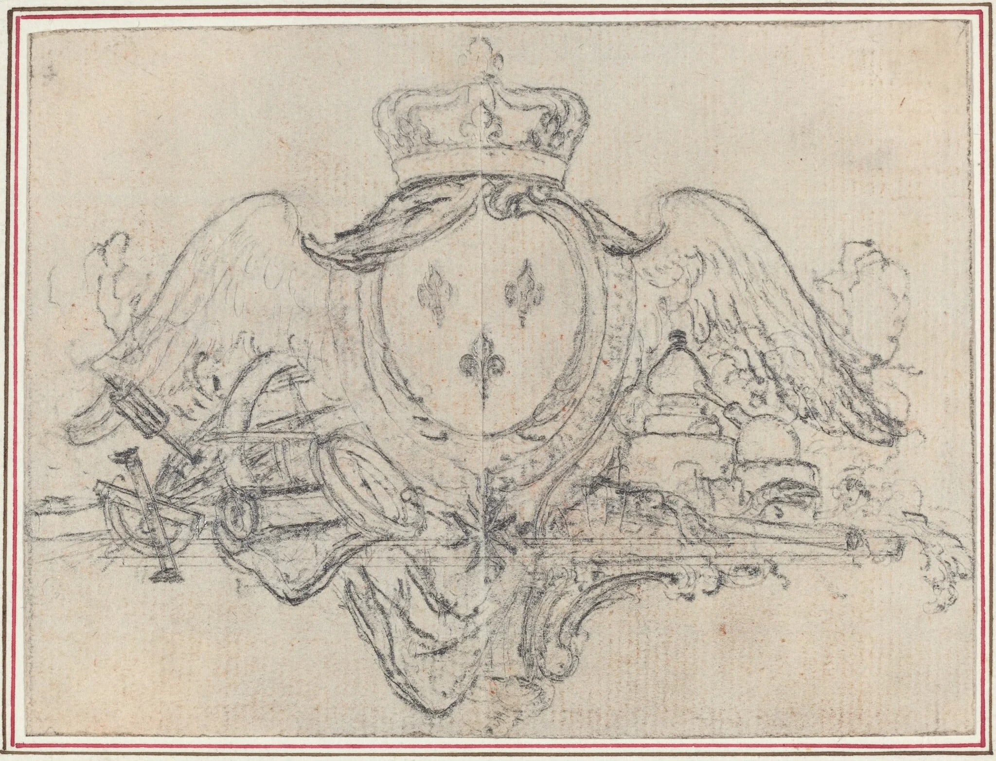 Arms of the King of France with Wings and Scientific Instruments, detail