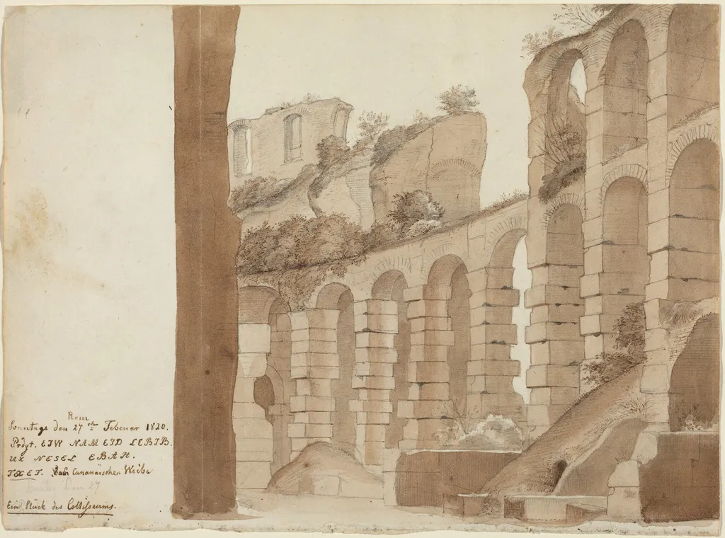 A Corner of the Colosseum, by Friedrich Olivier, ink, 1820