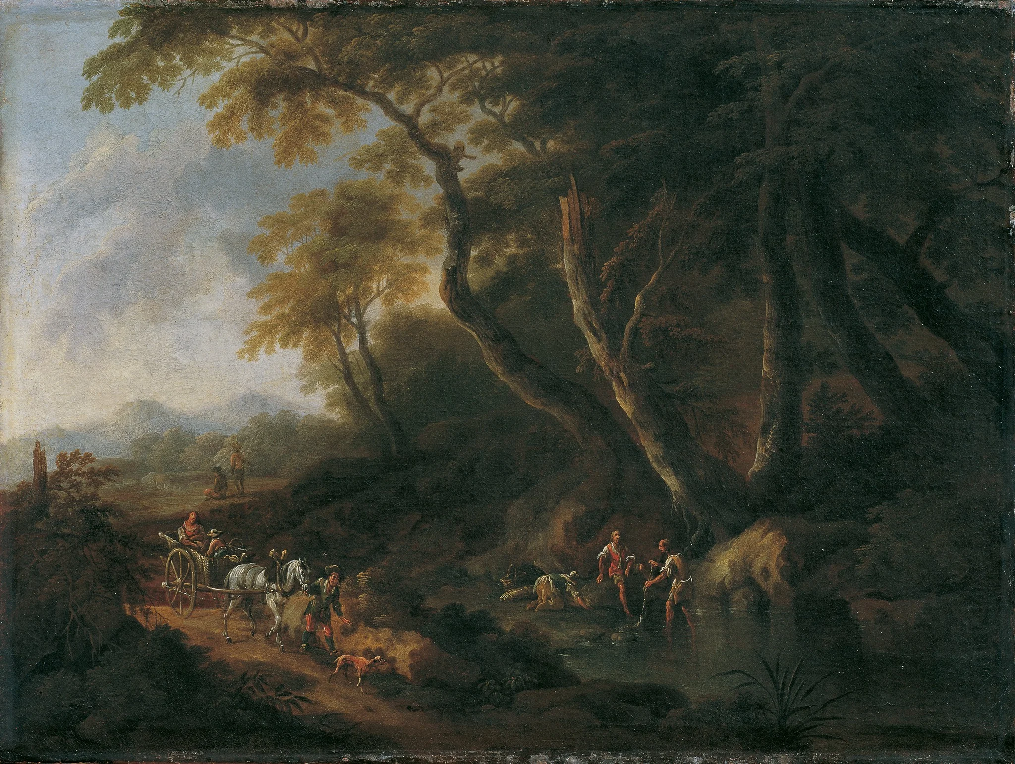Waldlandschaft mit Gewässer rechts, detail
