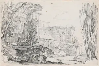Villa d'Este, Tivoli, by Joseph-Marie Vien, graphite, 1747