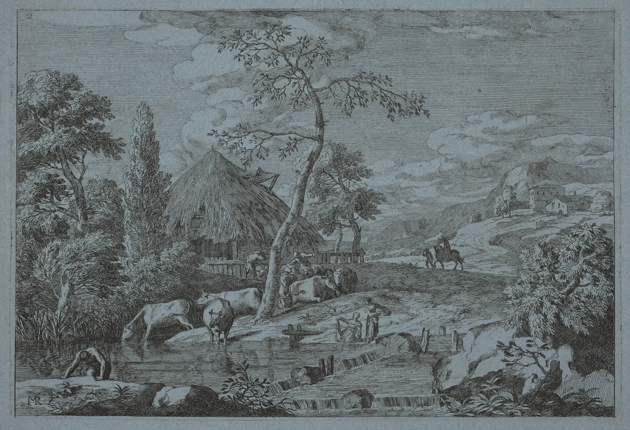 Cattle and Figures at a Farmyard Stream, detail