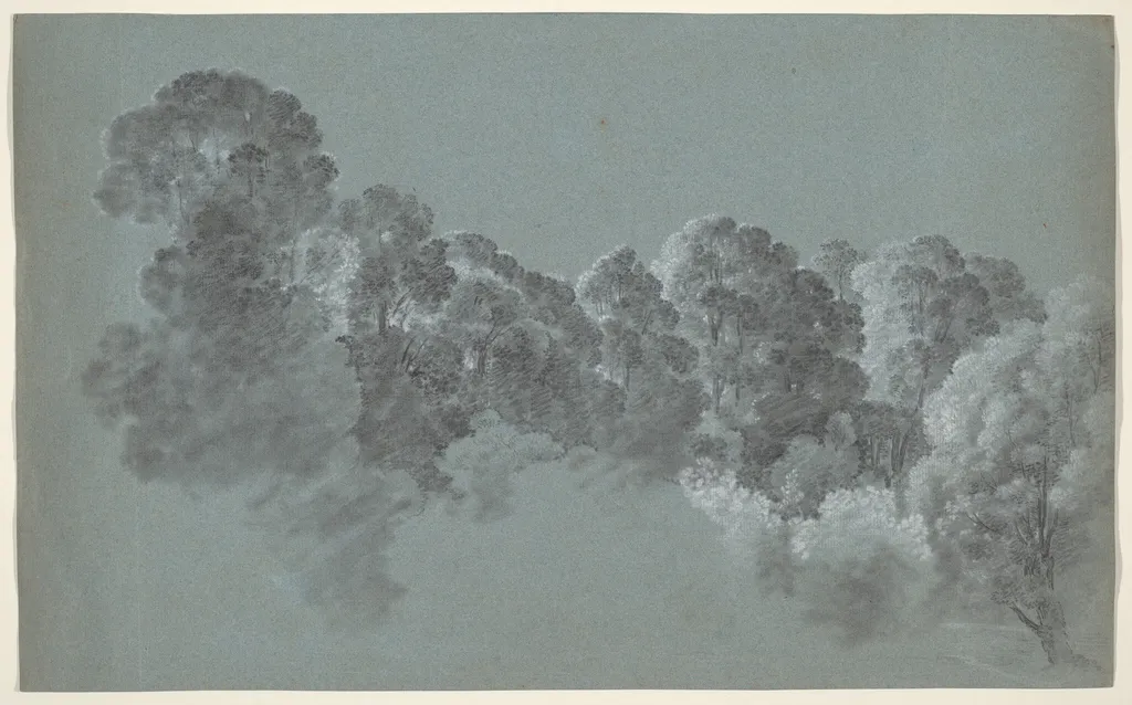Forest Treetops Struck by Light, by Heinrich Rieter, chalk, 1800