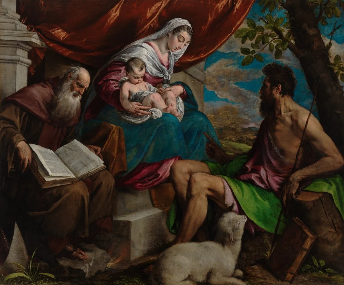 Neitsyt Maria, Jeesus-lapsi, Johannes Kastaja ja Pyhä Antonius Apotti, detail