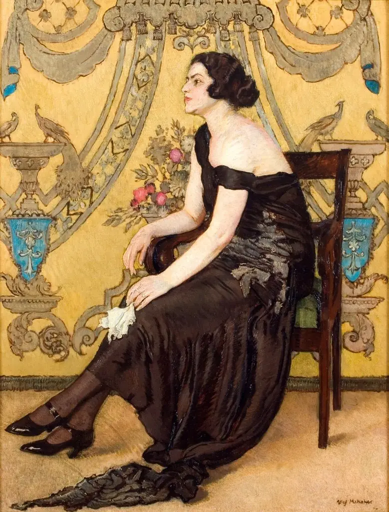 Róża Saronu (Portret Zofii Minderowej; Fantazja ornamentalna), by Józef Mehoffer, oil, 1923