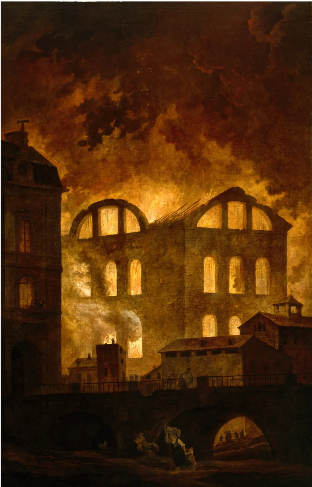 The Fire at the Opera House of the Palais-Royal, by Hubert Robert, oil, 1780