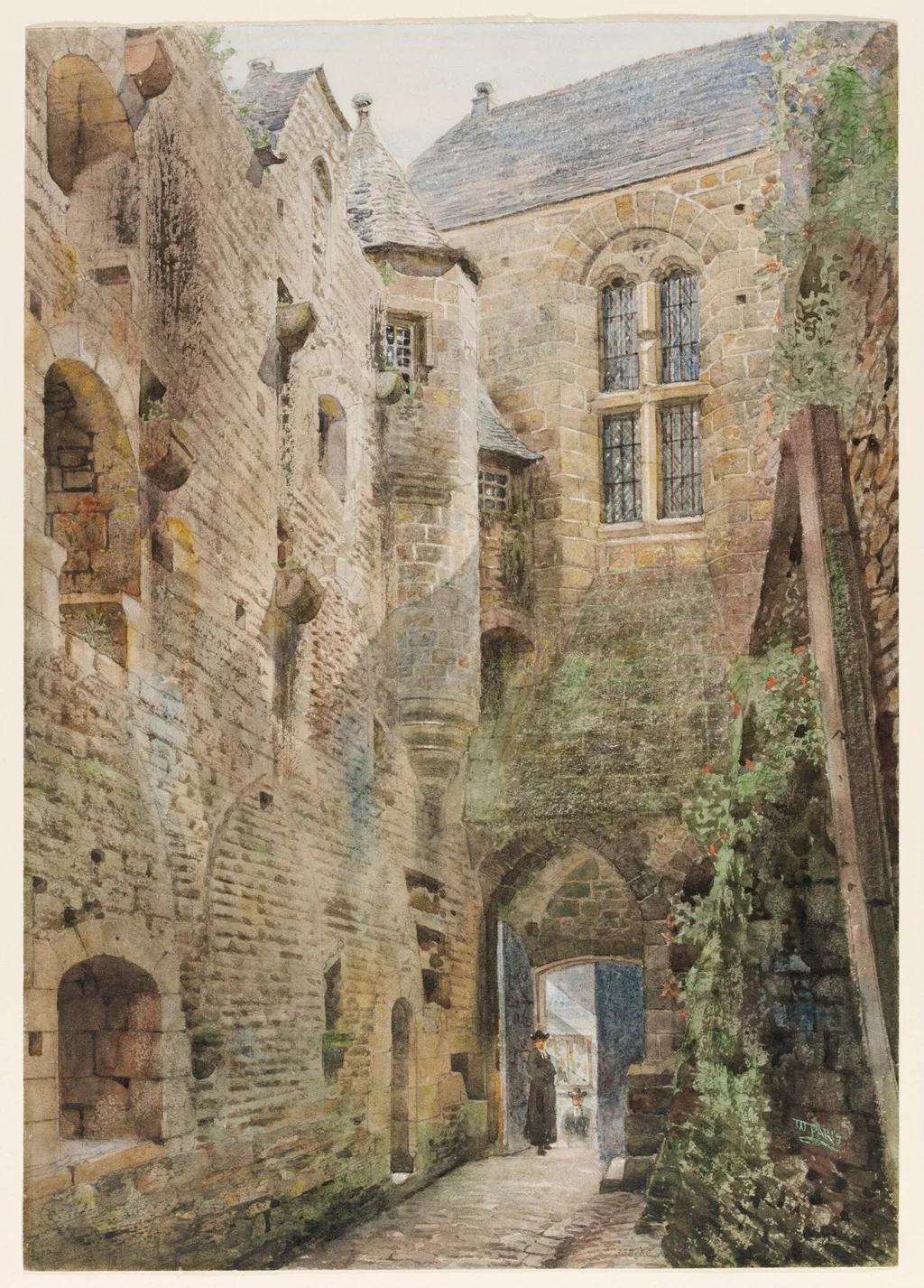 Court in the Abbey of Mont St. Michel, Normandy, by Walter Paris, watercolor, 1850