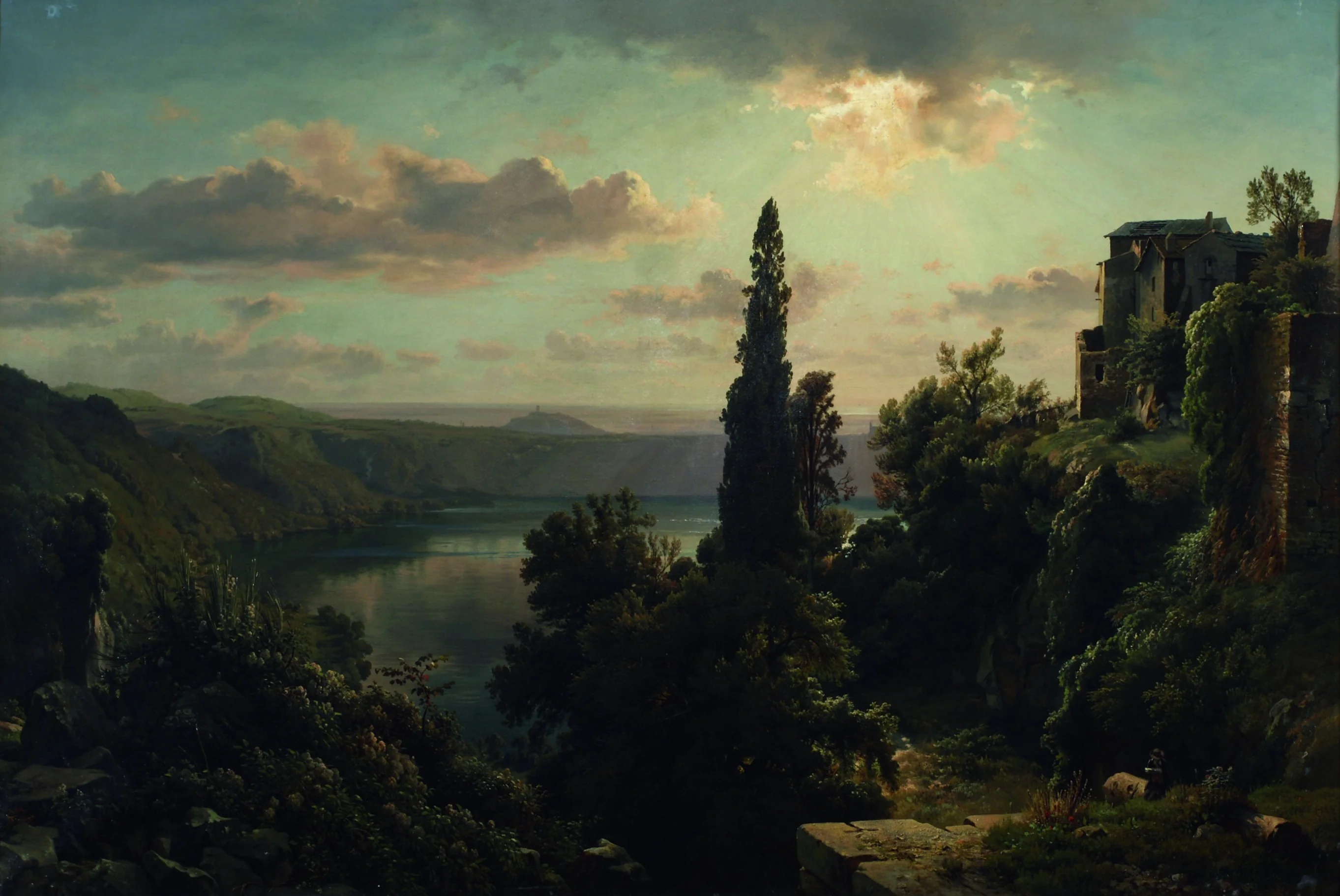 Ansicht des Nemisees im Albanergebirge bei Rom, detail