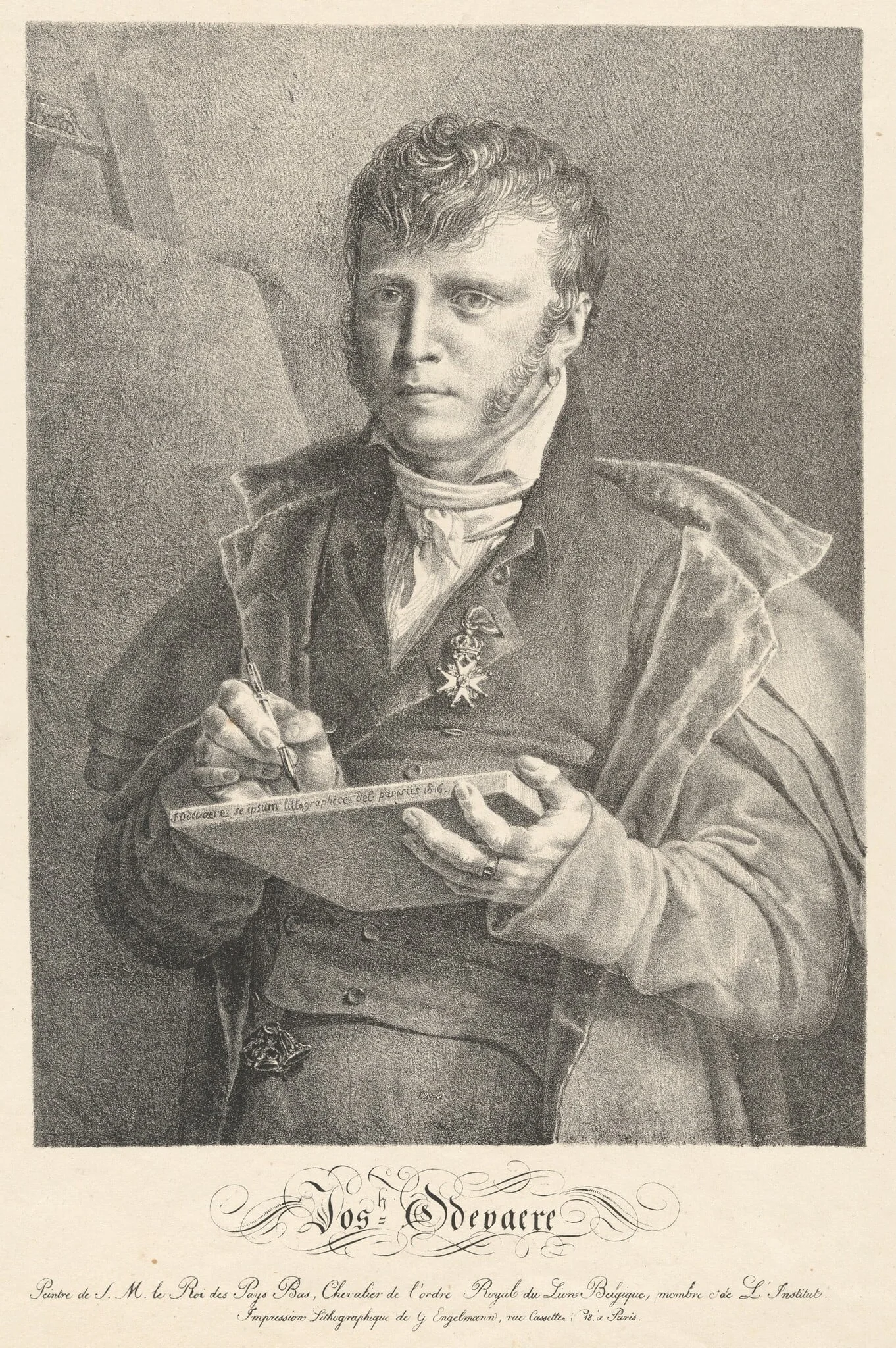 Self-Portrait of the Artist Drawing on a Lithographic Stone, detail
