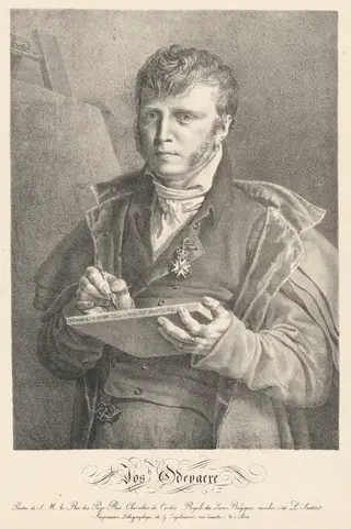 Self-Portrait of the Artist Drawing on a Lithographic Stone, by Joseph-Denis Odevaere, ink, 1816