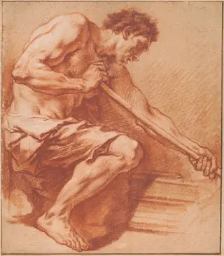 Worker at a Forge, by François Boucher, chalk, 1736