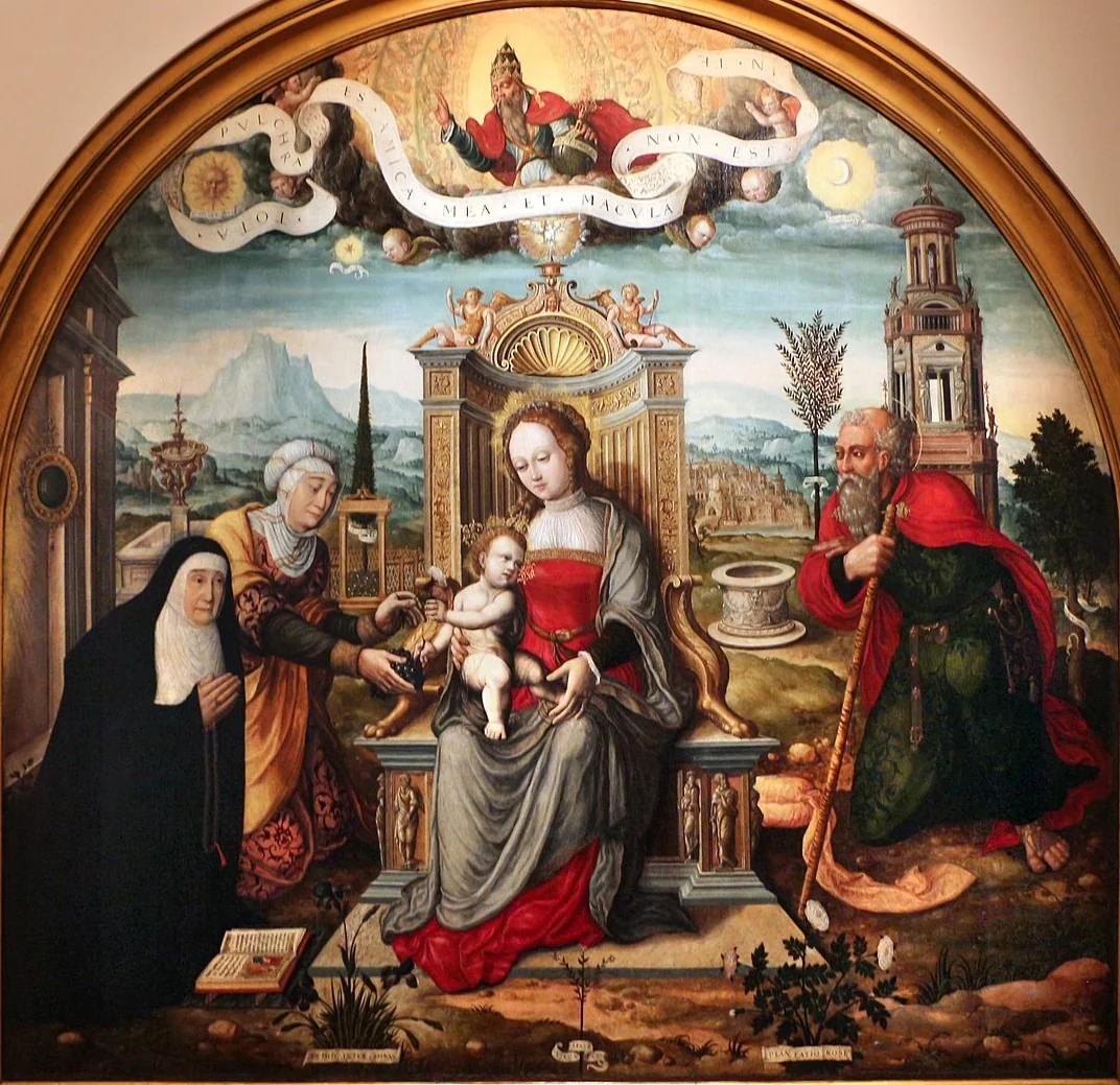 A Virgem Maria e o Menino Jesus com Santa Ana, São Joaquim e Doadora, detail