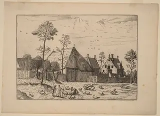 Shed with Cottage, by Johannes van Doetechum the Elder, ink