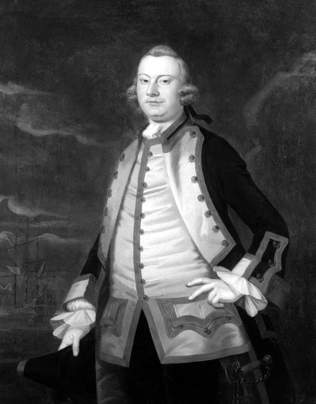 Portrait of a Man (possibly Sir Charles Hardy), by John Wollaston, oil, 1758