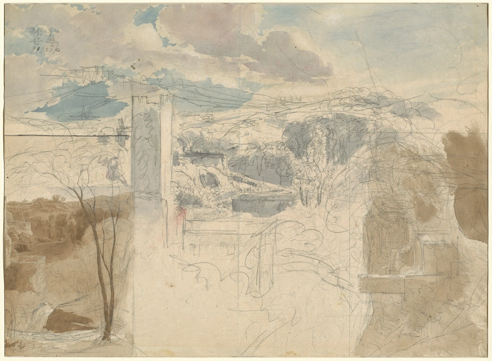 Ruins of a Fortified Tower among Wooded Hills [recto], detail