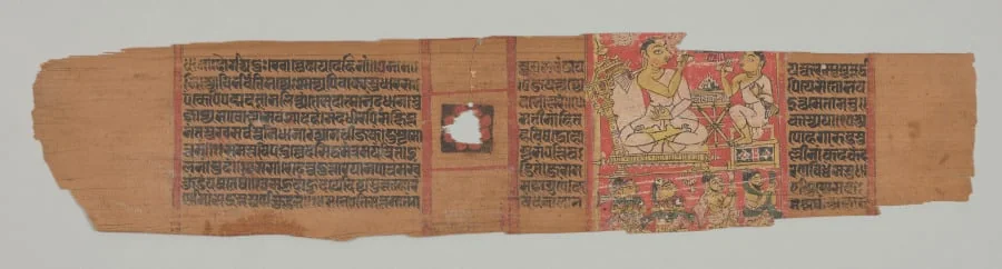 Monk preaching to a disciple with a lay audience, folio 2 (recto) from a Parshvanatha Charitra (Life and Stories of Lord Parshva) of Bhavadeva-suri, detail